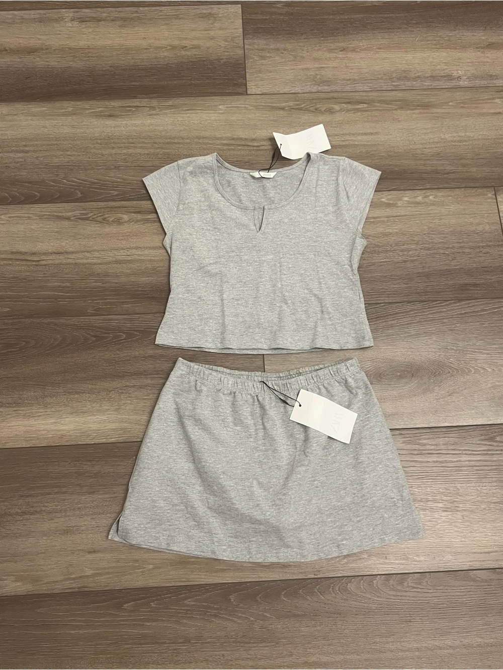 Zara Light Gray Two-Piece Mini Skirt Set